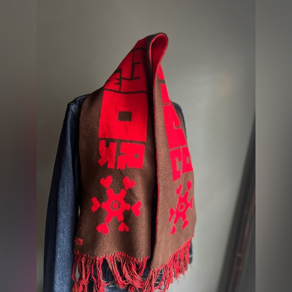 CARTOON NETWORK 2007 Double Woven Knit Reversible Scarf Brown Red Fringe - Picture 6 of 9